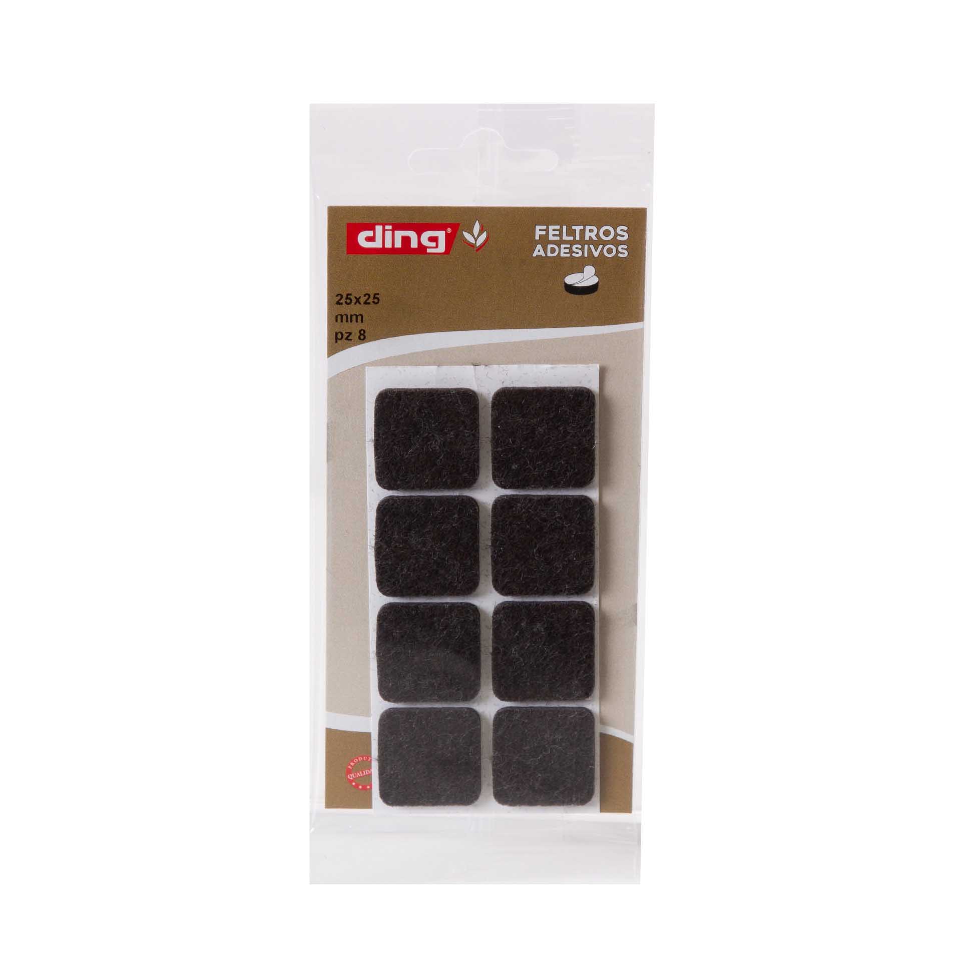 Feltro Adesivo Quadrado 25X25X2.5mm Pack 8