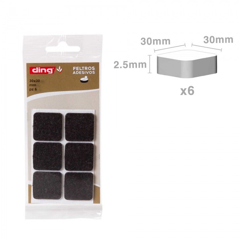 Feltro Adesivo Quadrado 30X30X2.5mm Pack 6