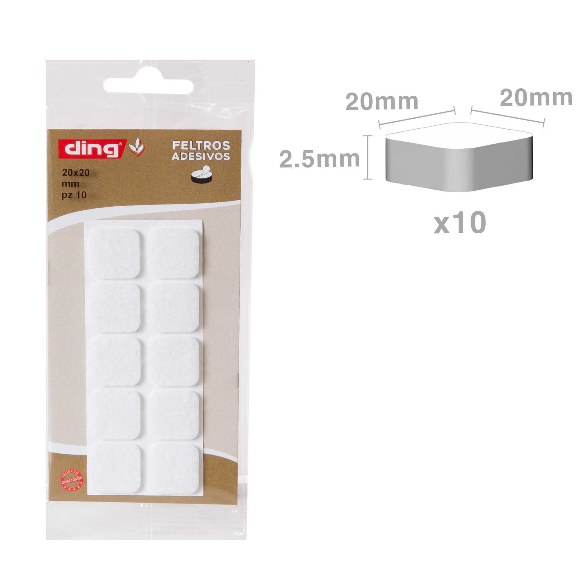Feltro Adesivo Quadrado 20X20X2.5mm Pack 10
