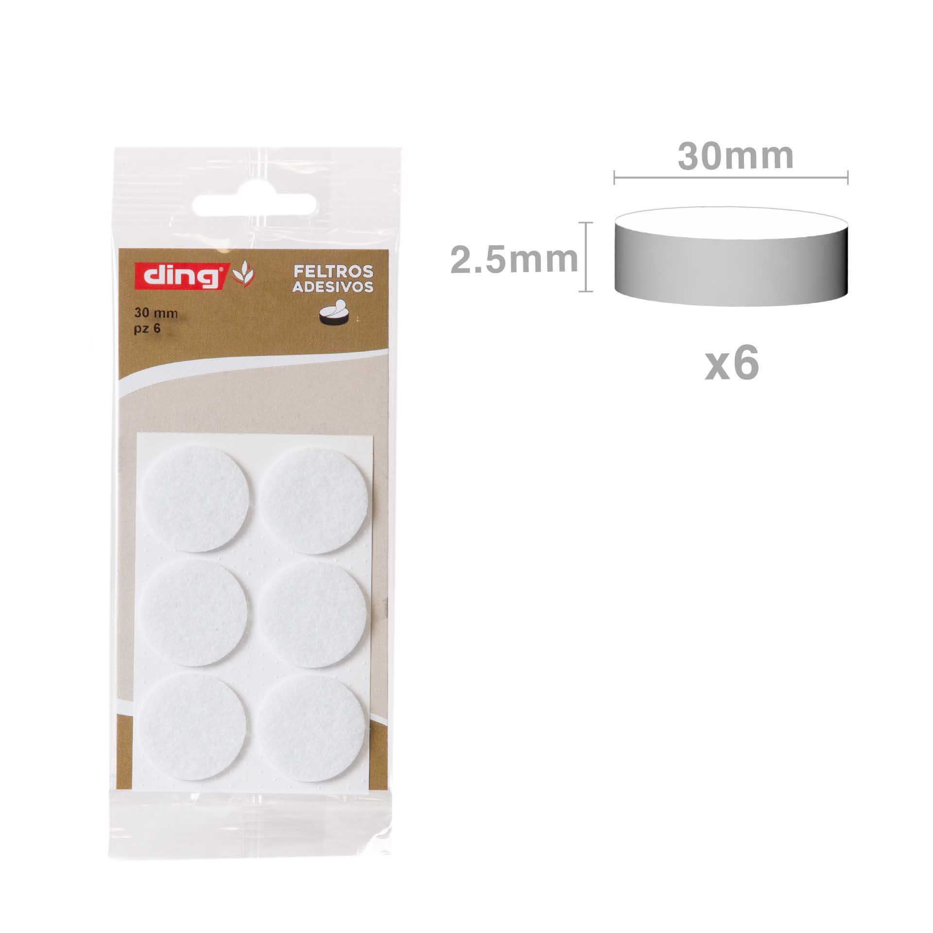 Feltro Adesivo Redondo 30X2.5mm Pack 6