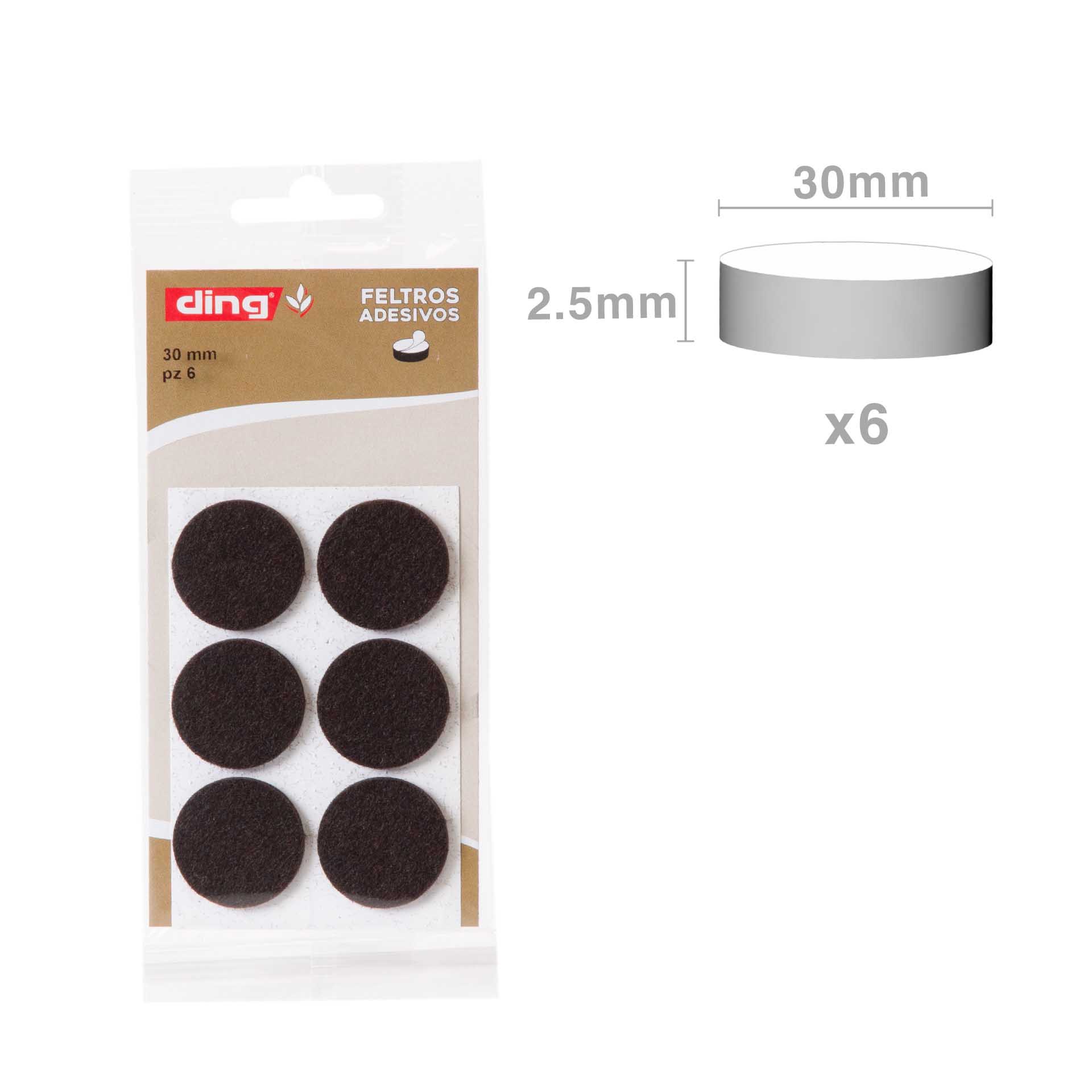 Feltro Adesivo Redondo 30X2.5mm Pack 6