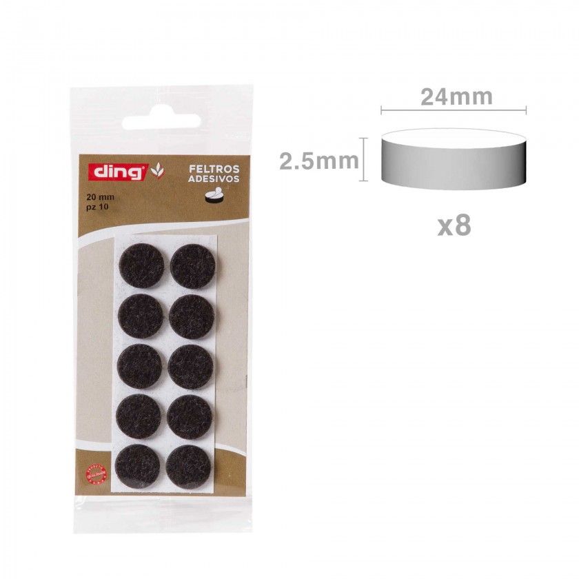 Feltro Adesivo Redondo 24X2.5mm Pack 8
