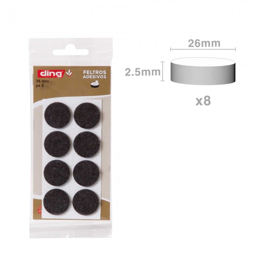 Feltro Adesivo Redondo 26X2.5mm Pack 8