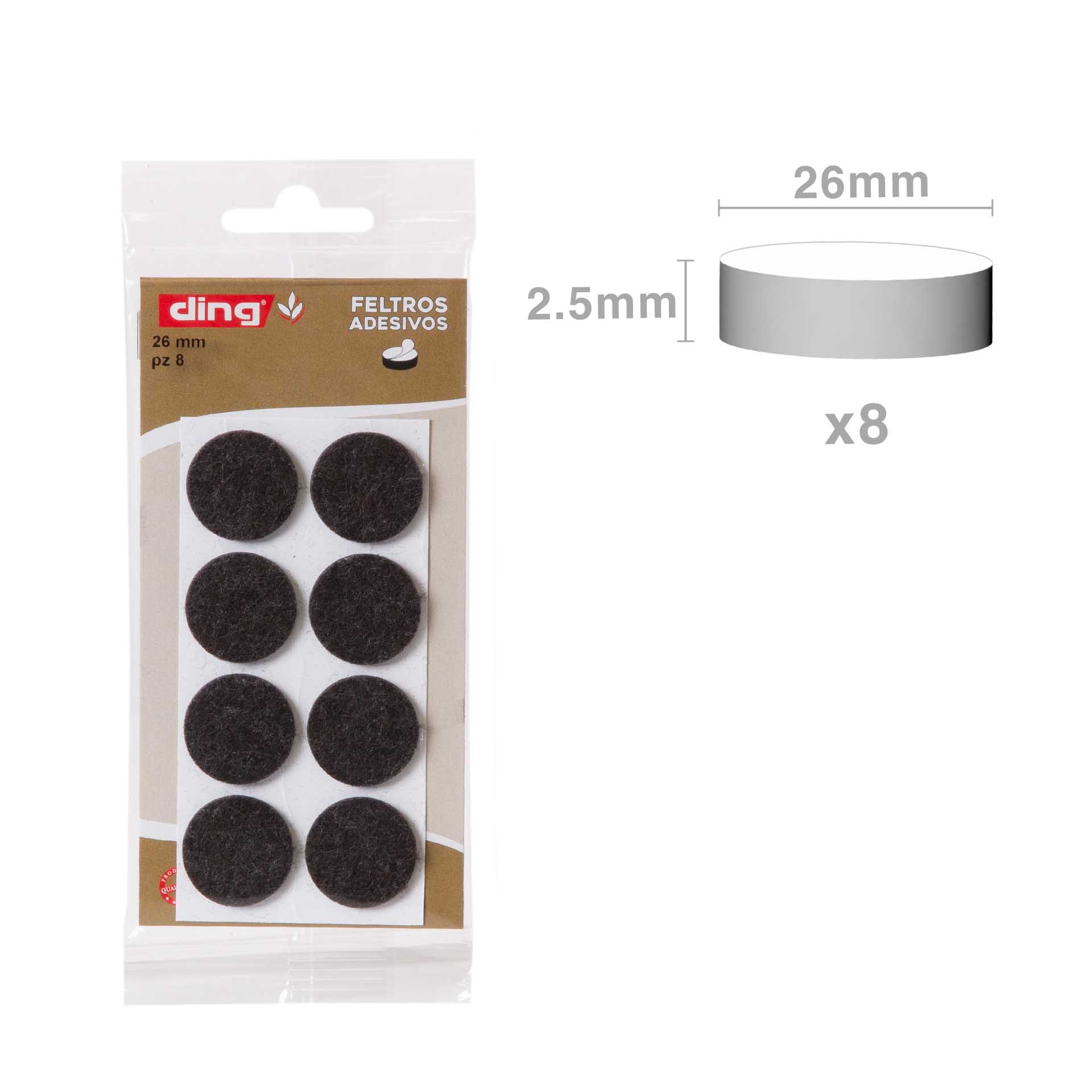 Feltro Adesivo Redondo 26X2.5mm Pack 8