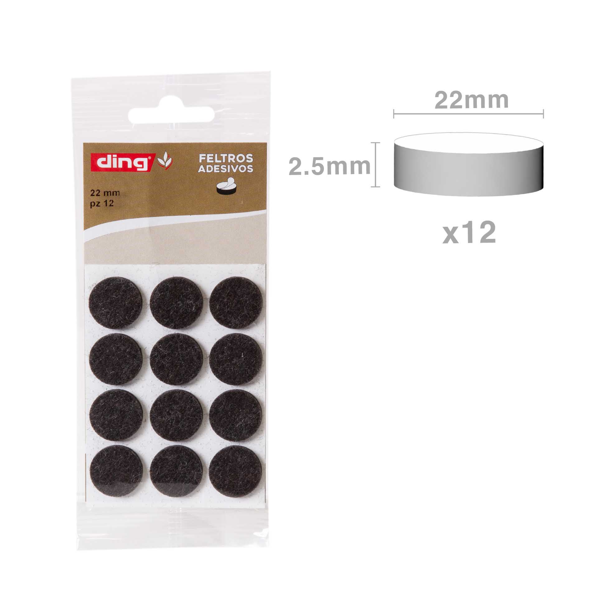 Feltro Adesivo Redondo 22X2.5mm Pack 12
