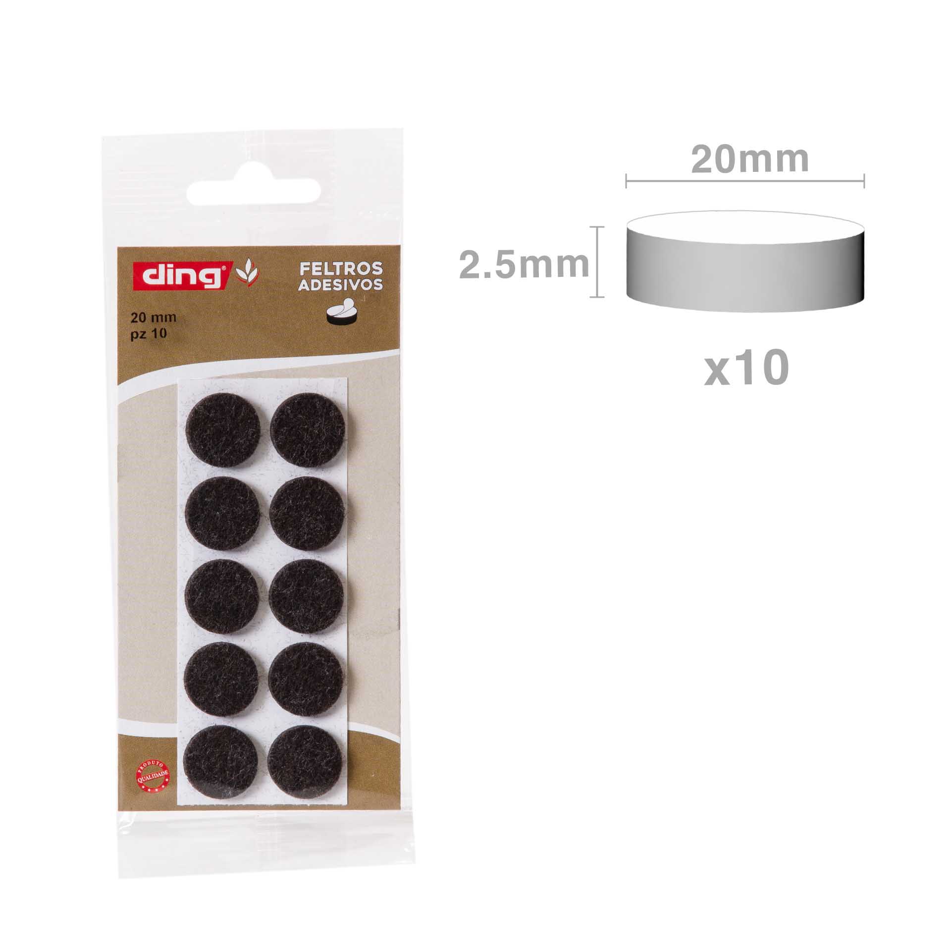 Feltro Adesivo Redondo 20X2.5mm Pack 10