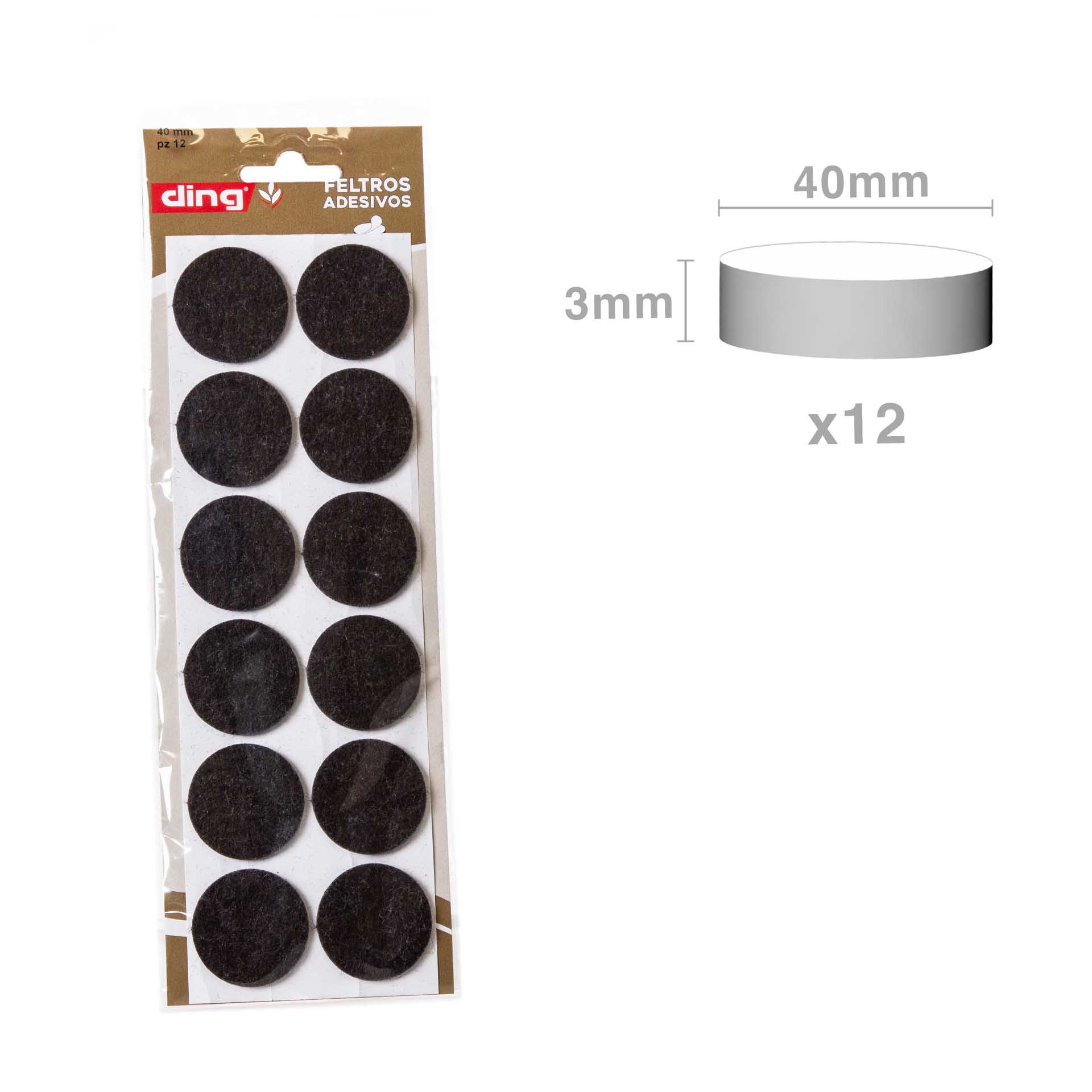 Feltro Adesivo Redondo 40X3mm Pack 12