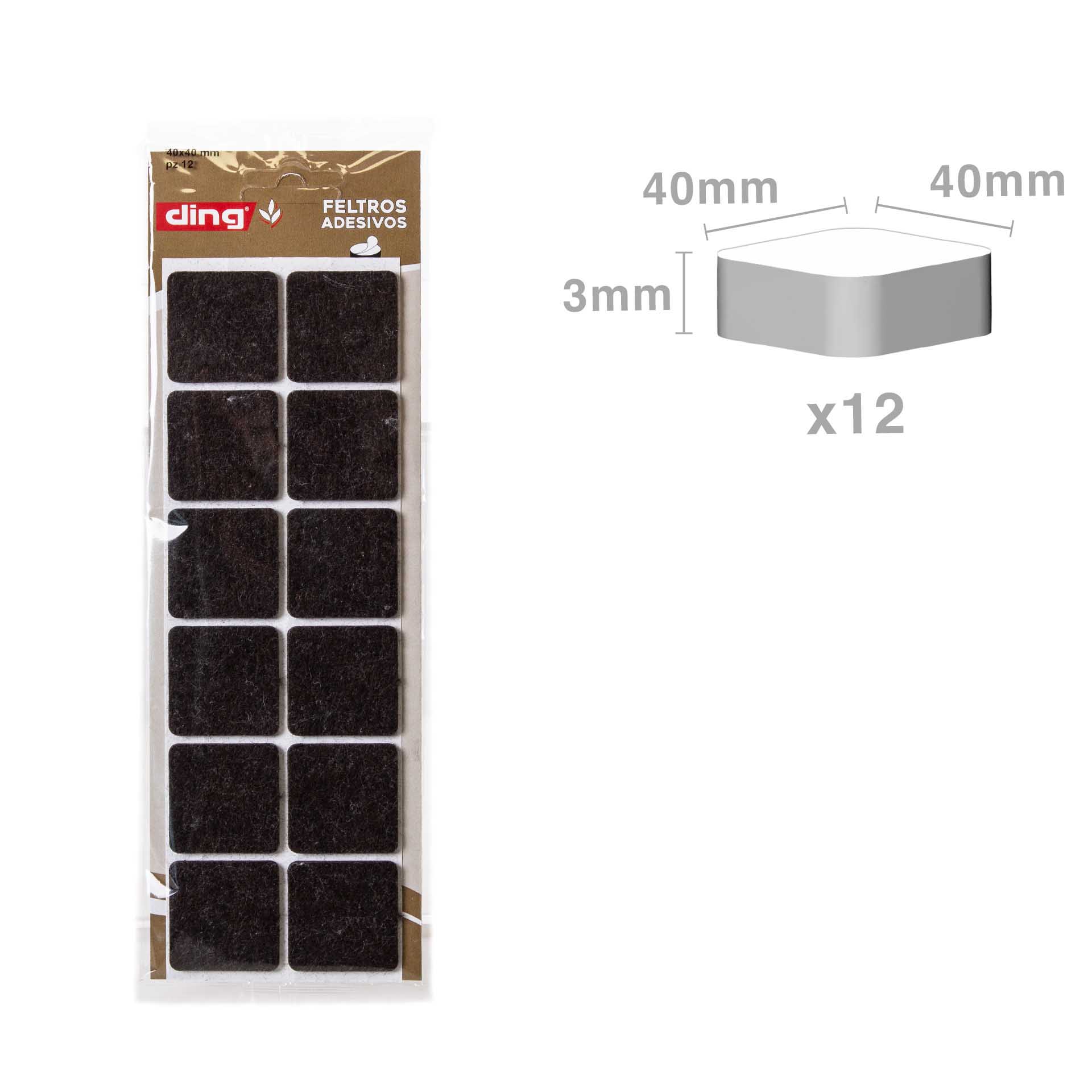 Feltro Adesivo Quadrado 40X40X3mm Pack 12