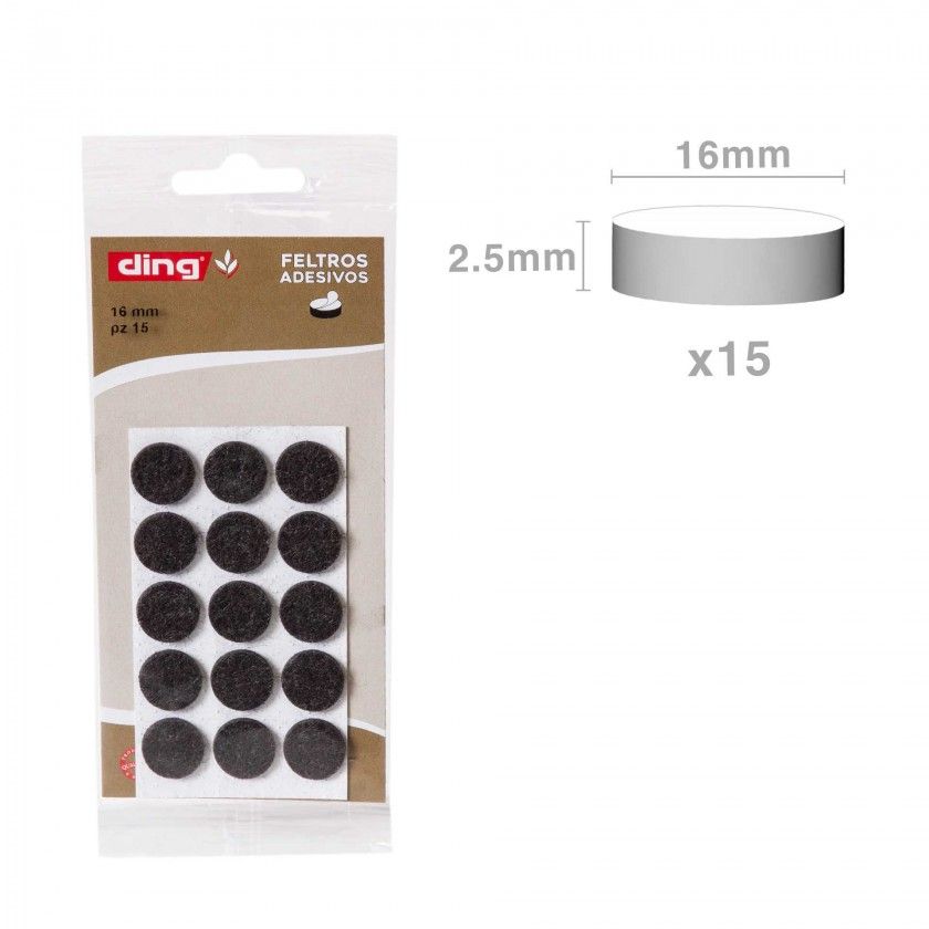 Feltro Adesivo Redondo 16X2.5mm Pack 15
