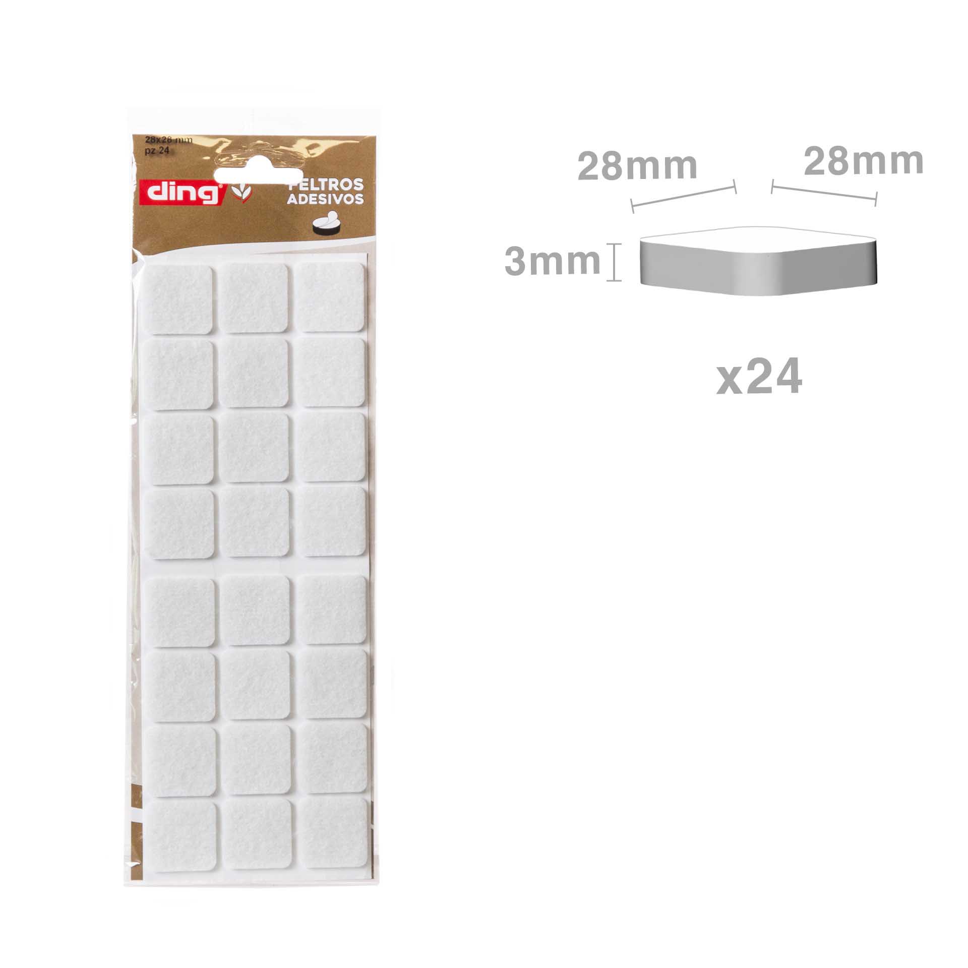 Feltro Adesivo Quadrado 28X28X3mm Pack 24