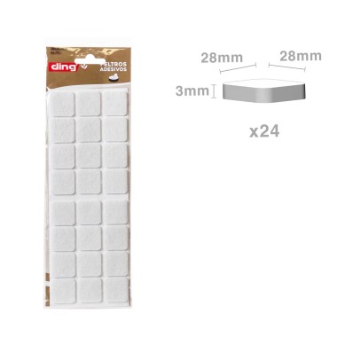 Feltro Adesivo Quadrado 28X28X3mm Pack 24
