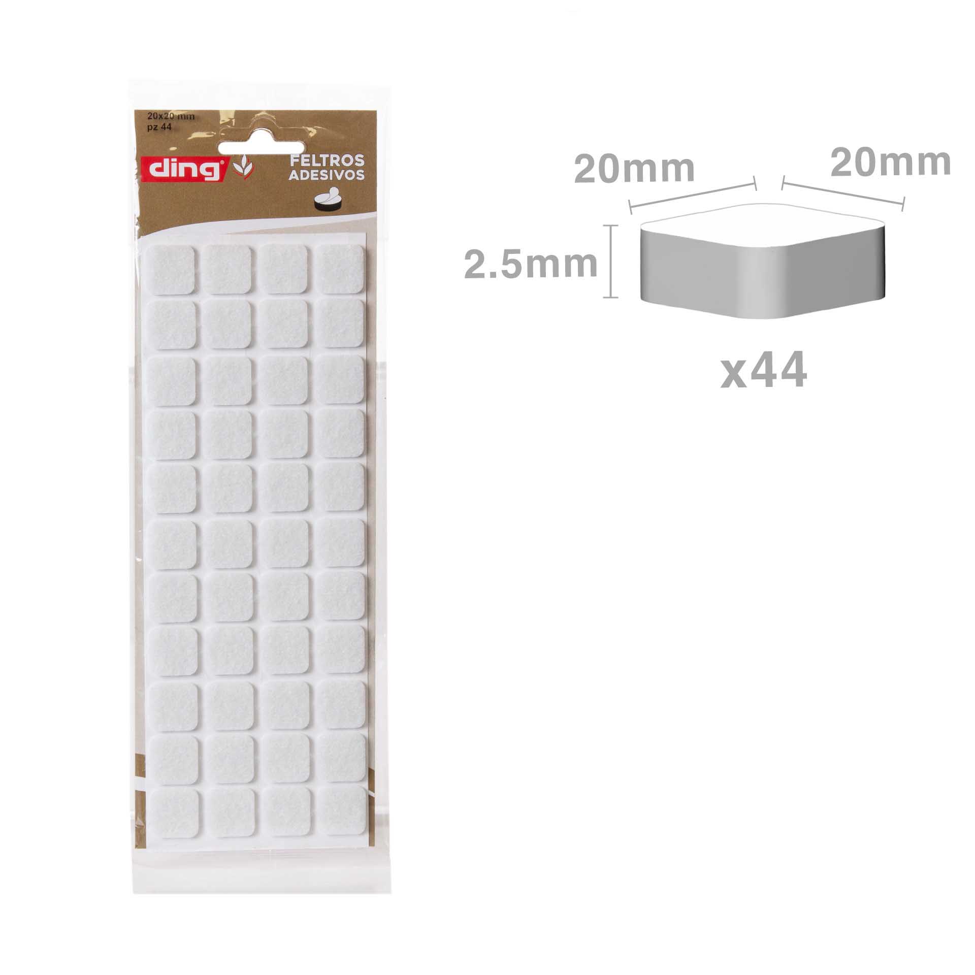 Feltro Adesivo Quadrado 20X20X3mm Pack 44