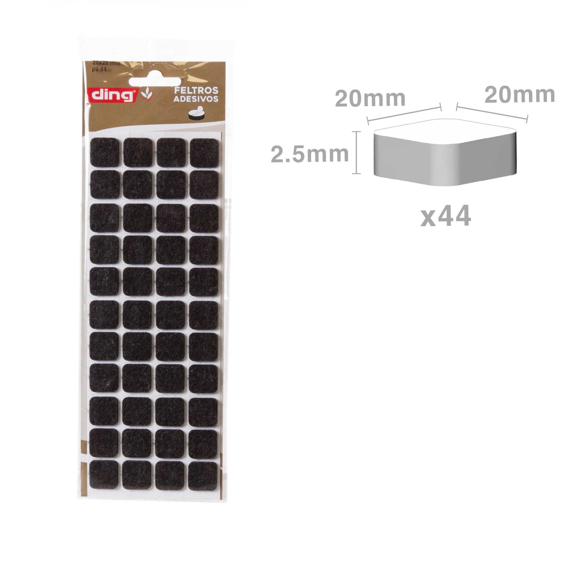 Feltro Adesivo Quadrado 20X20X3mm Pack 44