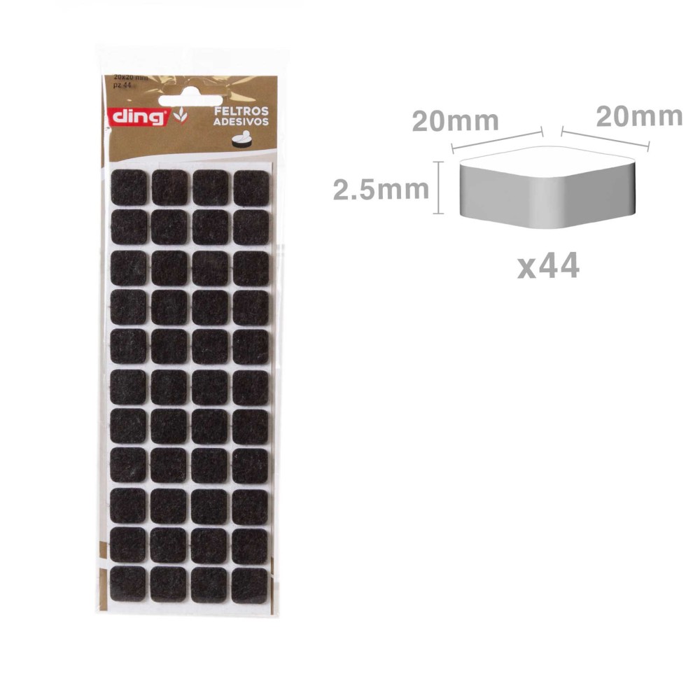 Feltro Adesivo Quadrado 20X20X3mm Pack 44