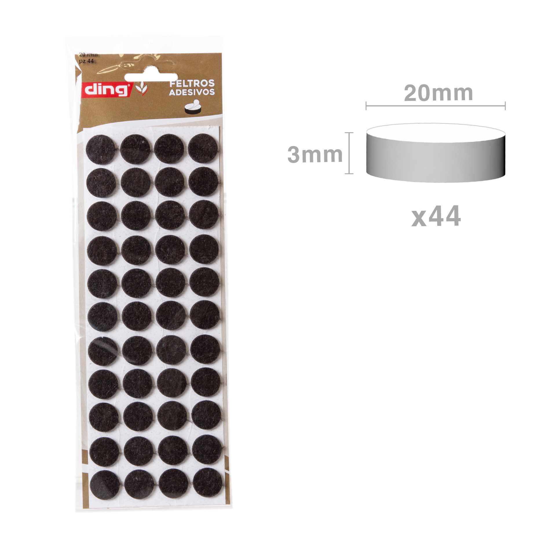 Feltro Adesivo Redondo 20X3mm Pack 44