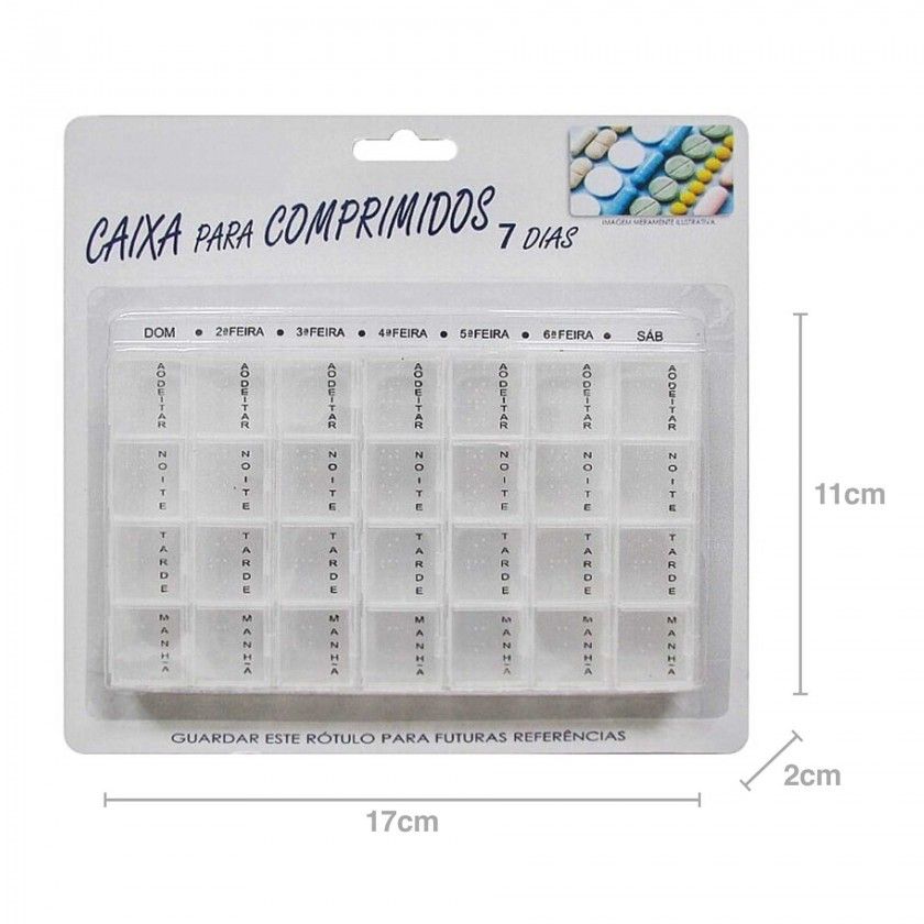 Caixa para Comprimidos 7 Dias 17X11X2cm Caixa para Comprimidos 7 Dias 17X11X2cm