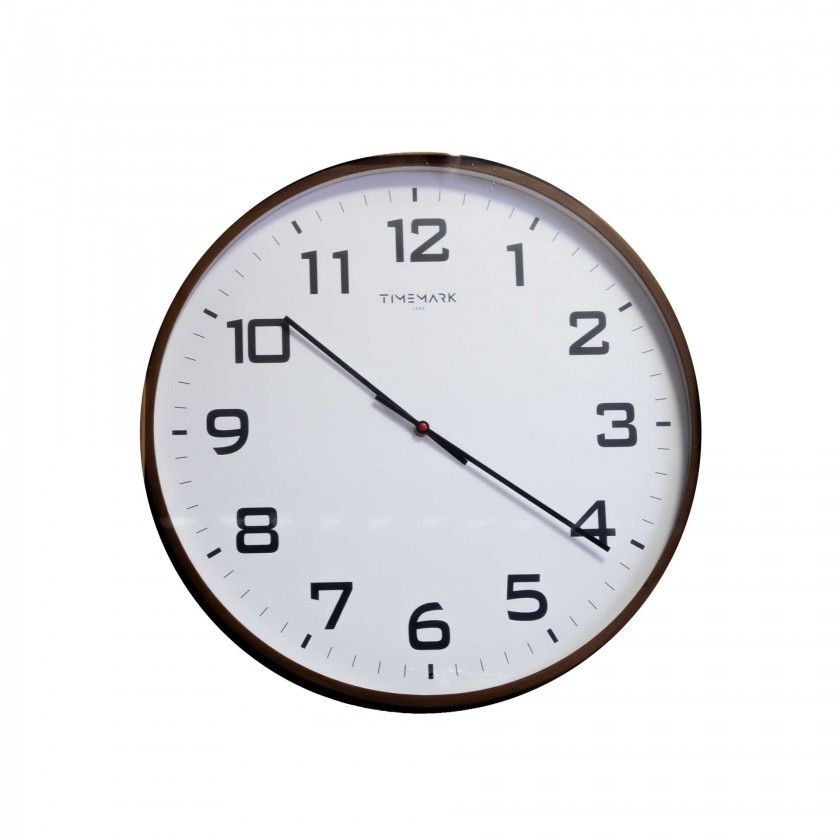 Relgio Parede Timemark Redondo Branco Borda Castanha 50cm