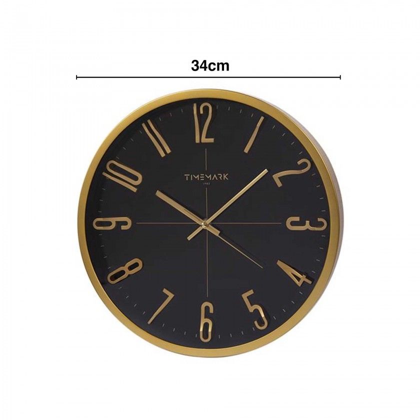 Relógio Parede Timemark Redondo Preto Borda Dourada 34cm Relógio Parede Timemark Redondo Preto Borda Dourada 34cm
