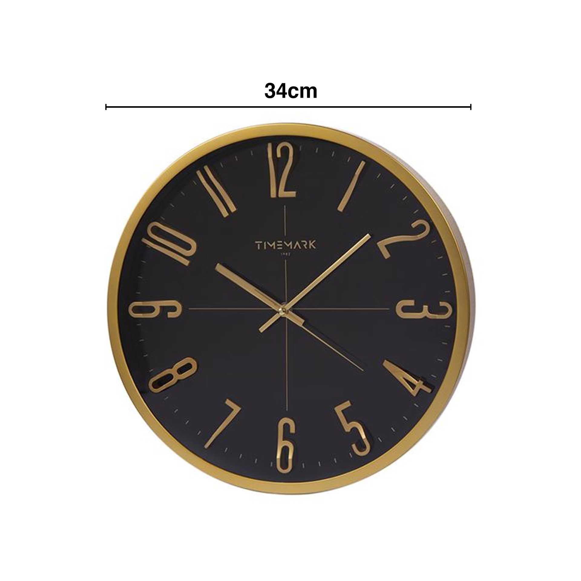 Relógio Parede Timemark Redondo Preto Borda Dourada 34cm