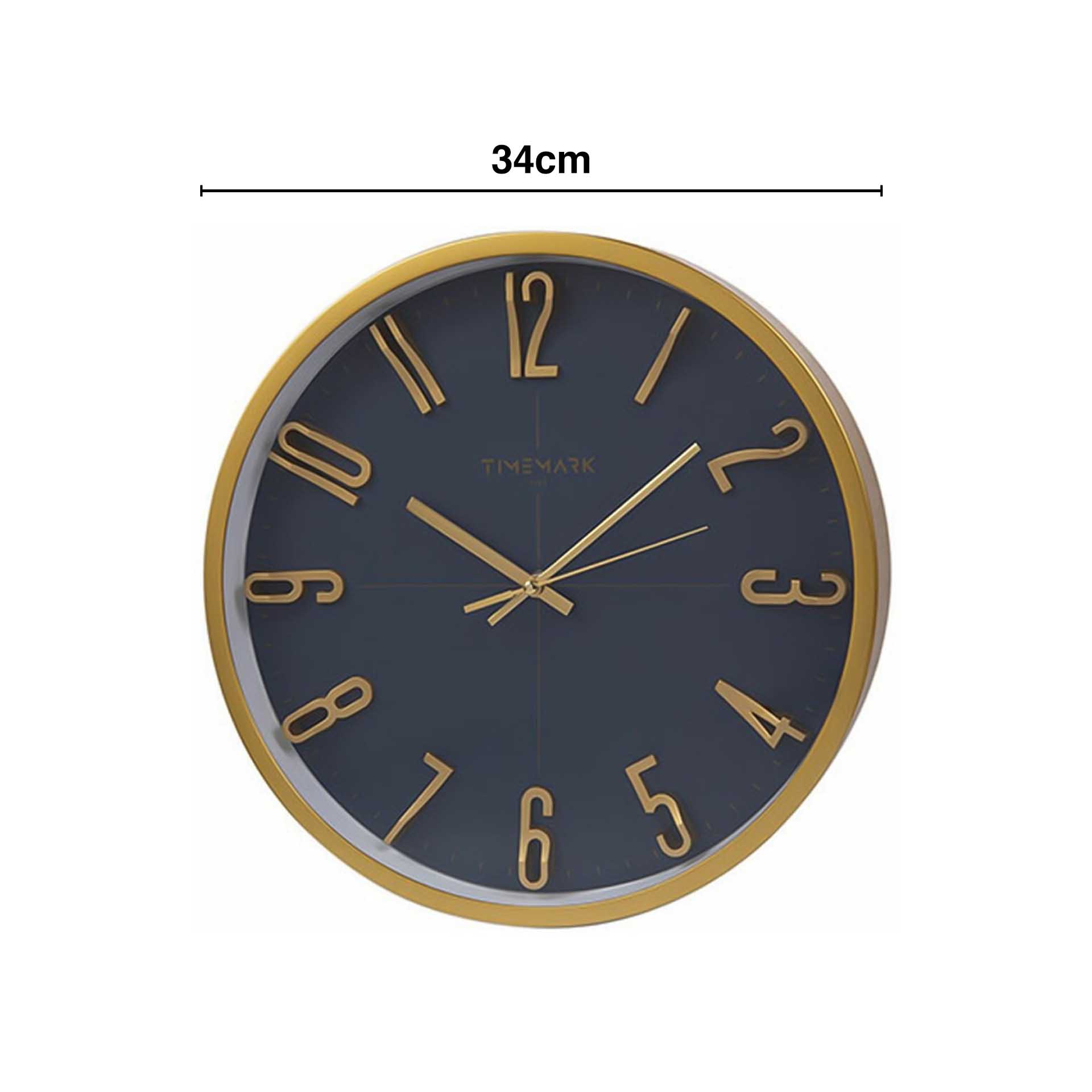 Relógio Parede Timemark Redondo Azul Borda Dourada 34cm