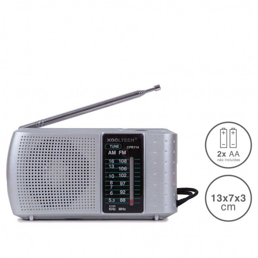 Radio Kooltech Analogico com Antena Plstico Cinzento 13X7X3cm
