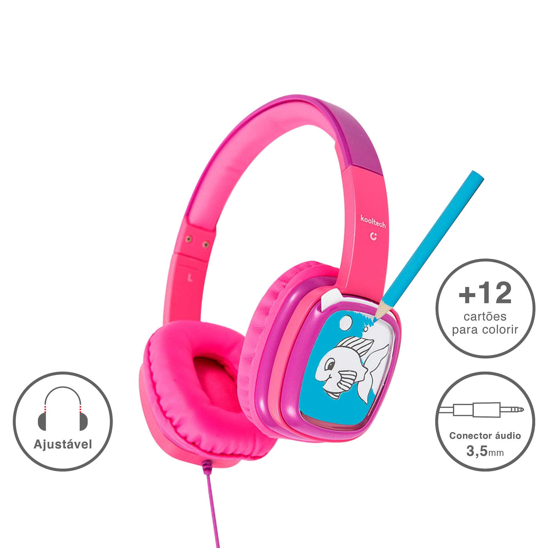 Auriculares Kooltech Infantil Plástico Rosa 17X19X8cm