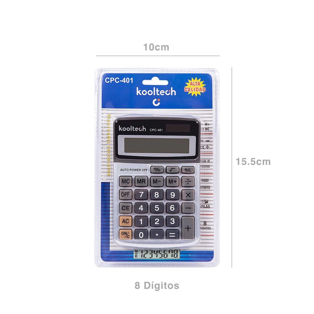 Calculadora Kooltech 8 D�gitos Cinzento 15.5X10cm