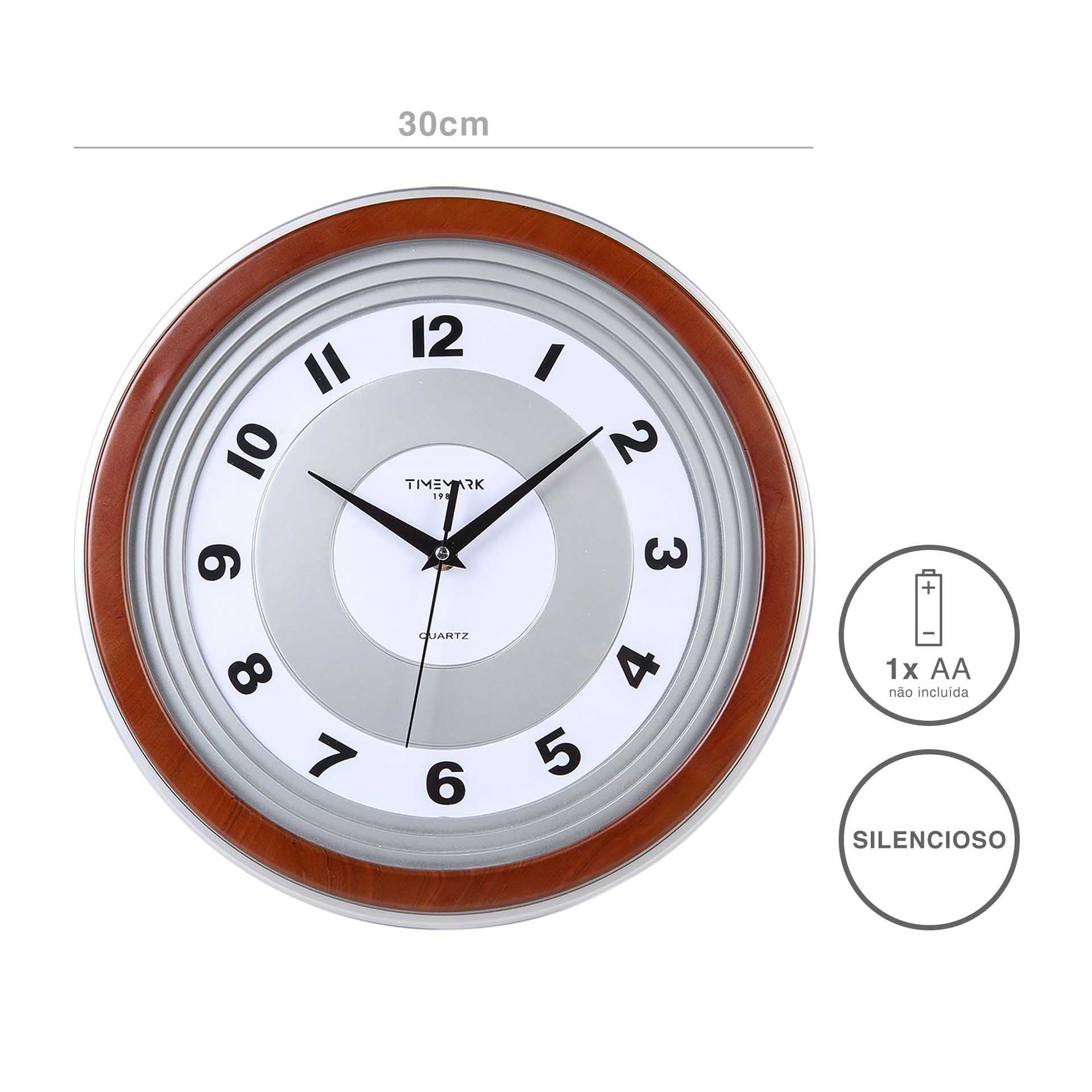 Relógio Parede Timemark Redondo Castanho 30cm