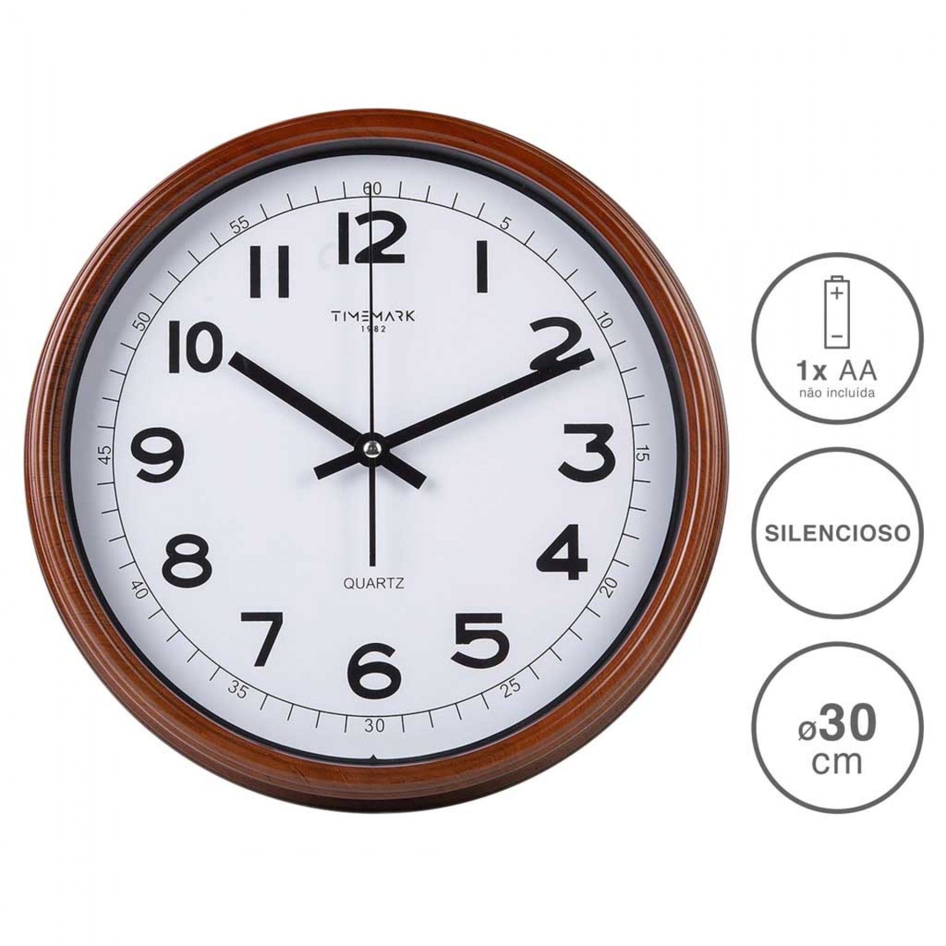 Relógio Parede Timemark Redondo Castanho 30cm