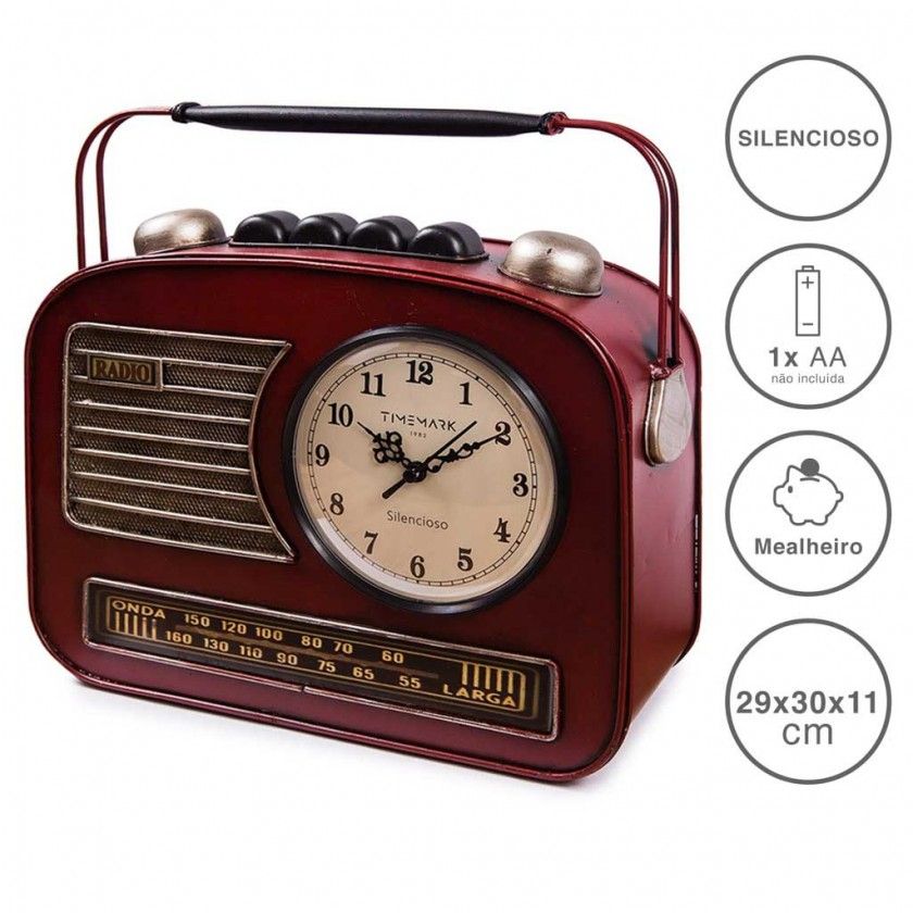 Relógio Vintage Radio / Mealheiro Plástico Castanho 29X30X11cm Relógio Vintage Radio / Mealheiro Plástico Castanho 29X30X11cm