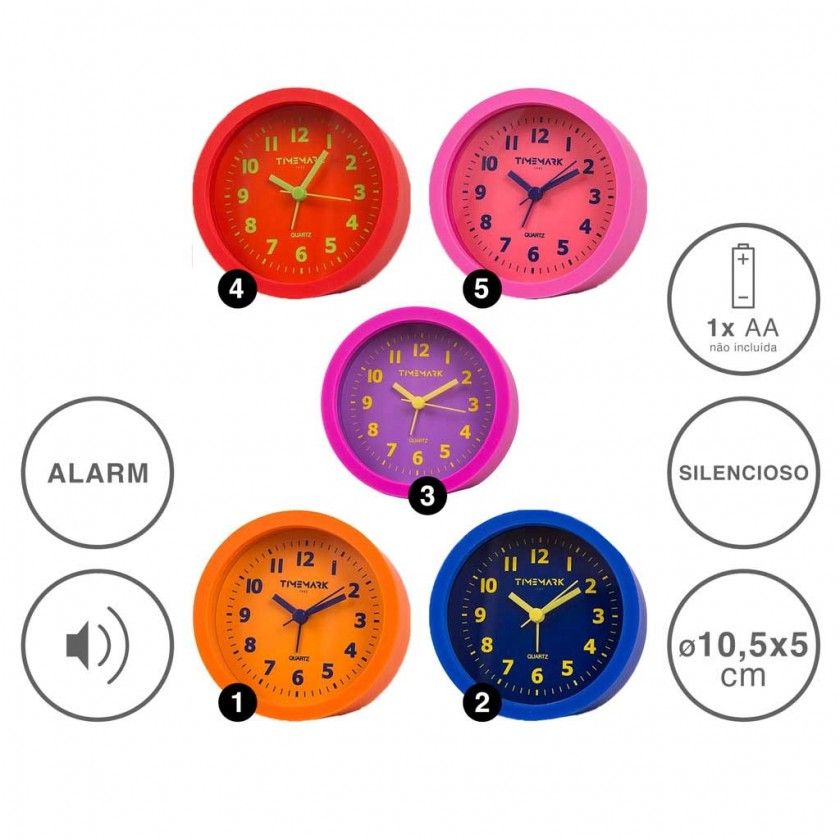 Despertador Timemark Analogico Plástico Multicor 10.5X5cm Despertador Timemark Analogico Plástico Multicor 10.5X5cm