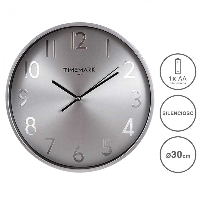 Relgio Parede Timemark Metal Prateado 30cm