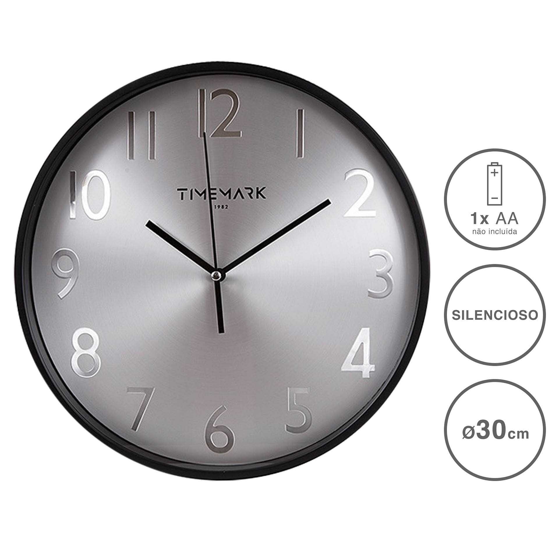 Relógio Parede Timemark Metal Preto 30cm