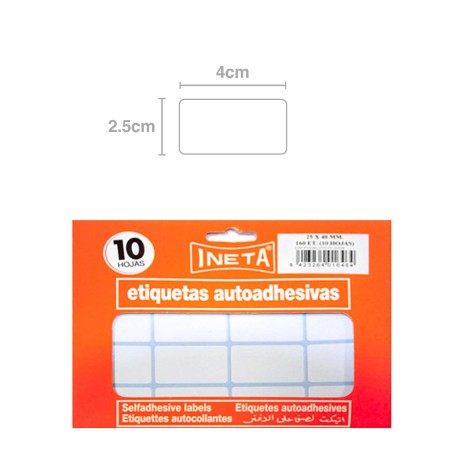 Etiquetas Autocolantes Ineta Blister 10 Folhas 25X40mm - Image product