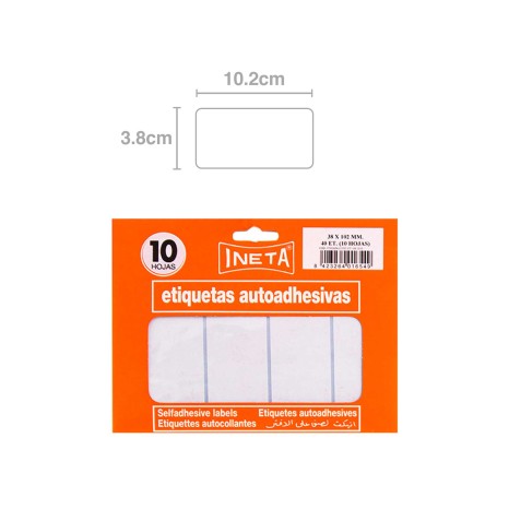 Etiquetas Autocolantes Ineta Blister 10 Folhas 38X102mm - Image product