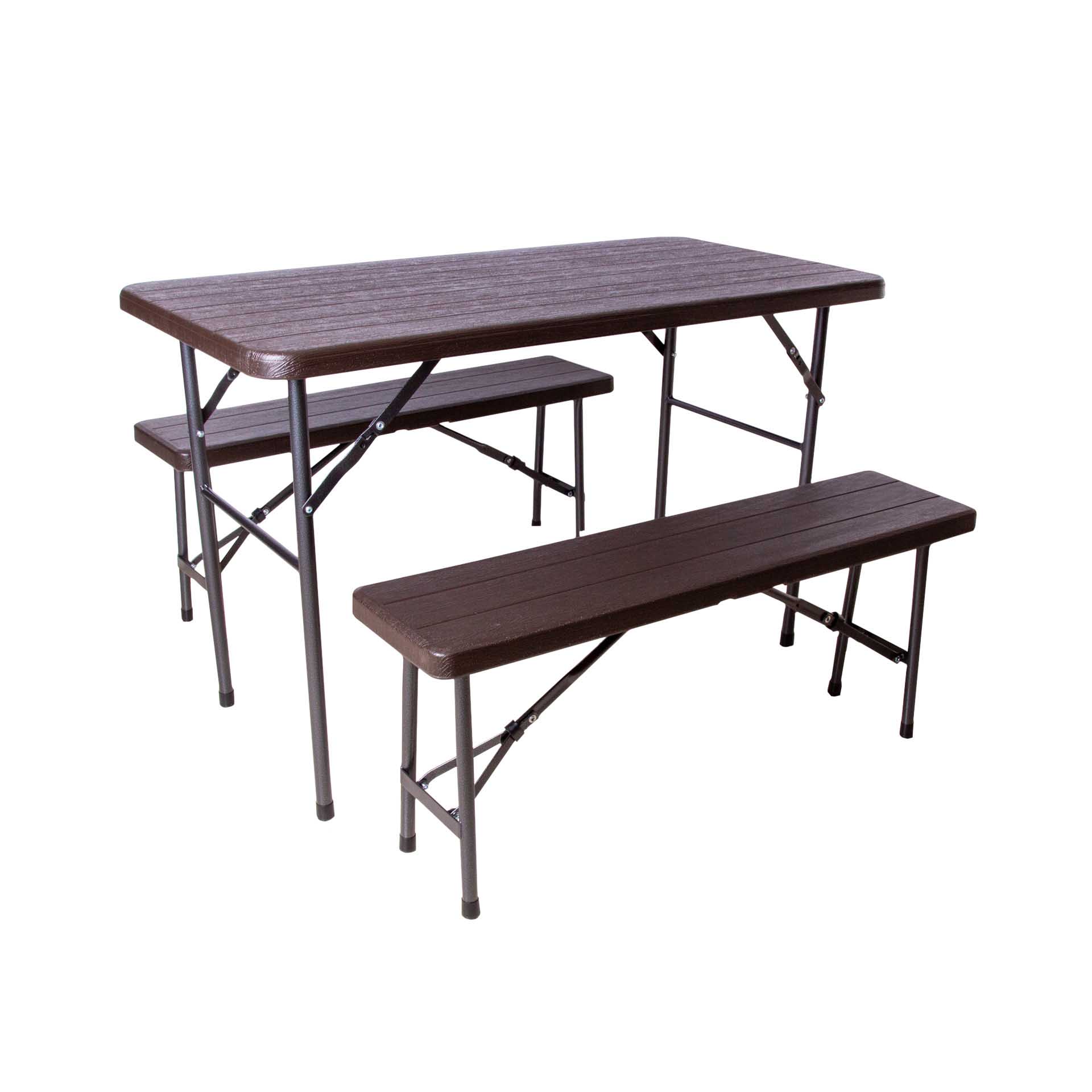 Mesa Furadouro com Bancos Plástico Castanho 120X60X74cm
