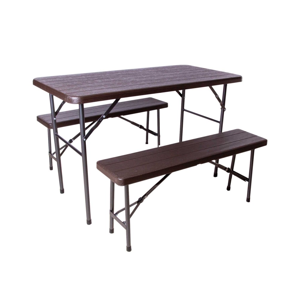 Mesa Furadouro com Bancos Pl�stico Castanho 120X60X74cm