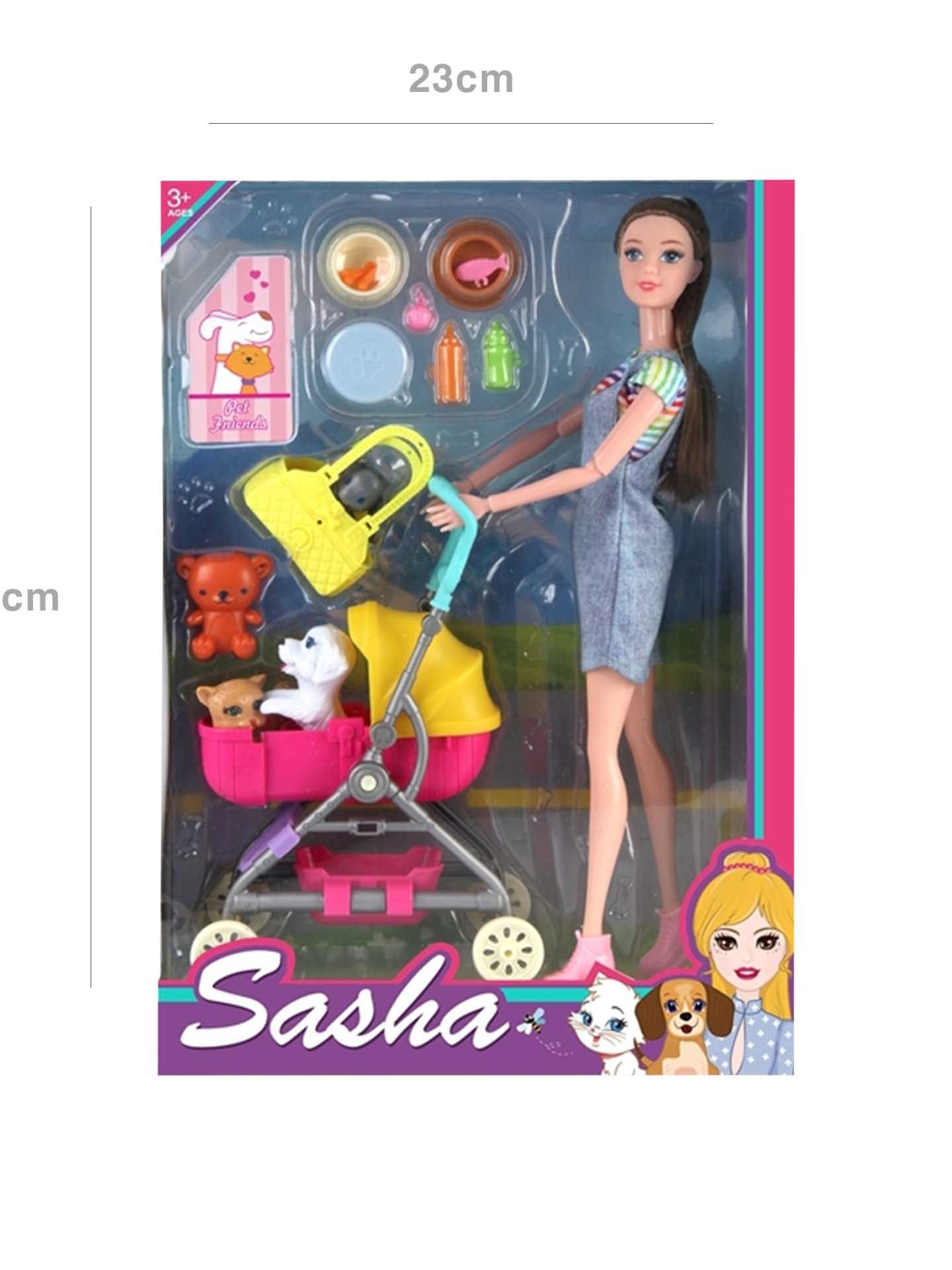 Boneca Sasha Pet Friends 23X33cm