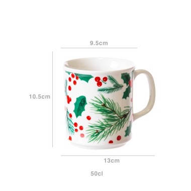Caneca Porcelana Azevinhos 500ml 9.5X13X10.5cm