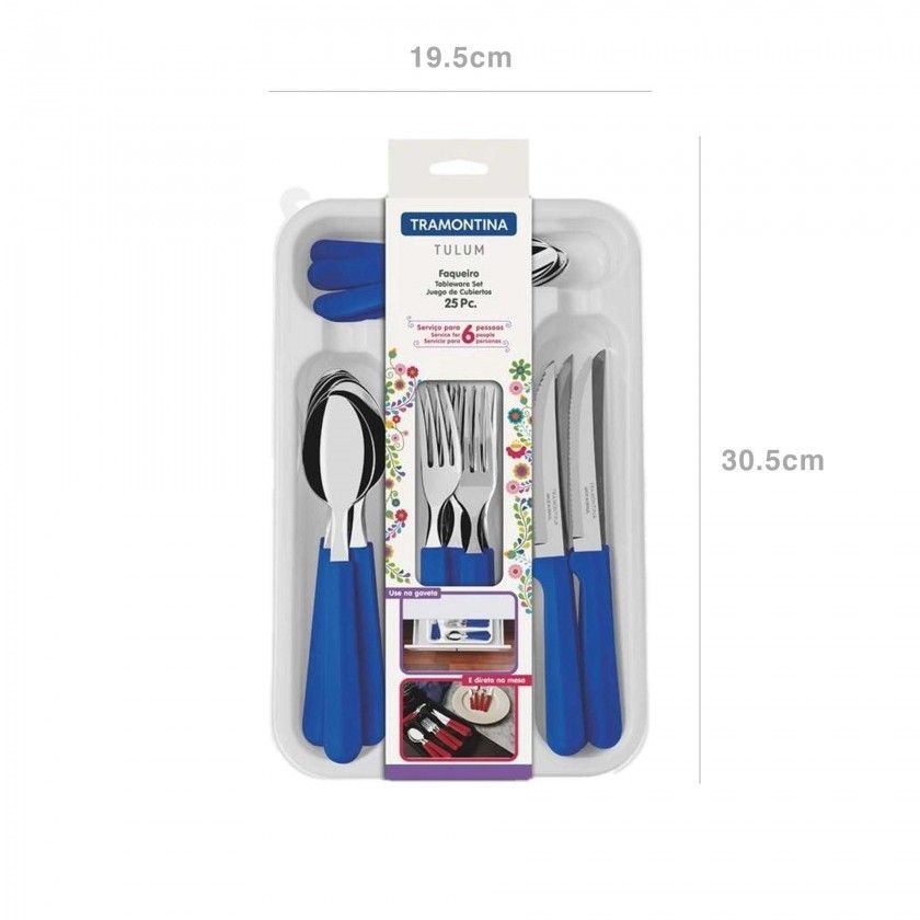 Faqueiro Tulum com Gaveteiro Azul 25 Peas