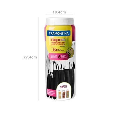 Faqueiro Inox Ipanema com Cabo Preto 27.4X10.4X10.4cm 30 Peças