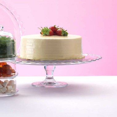 Prato Bolo com Pé Vidro Petite Pâtisserie 26cm