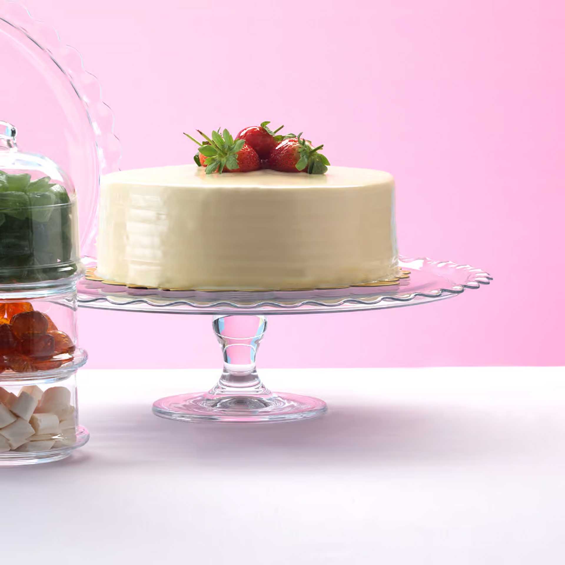 Prato Bolo com Pé Vidro Petite Pâtisserie 26cm