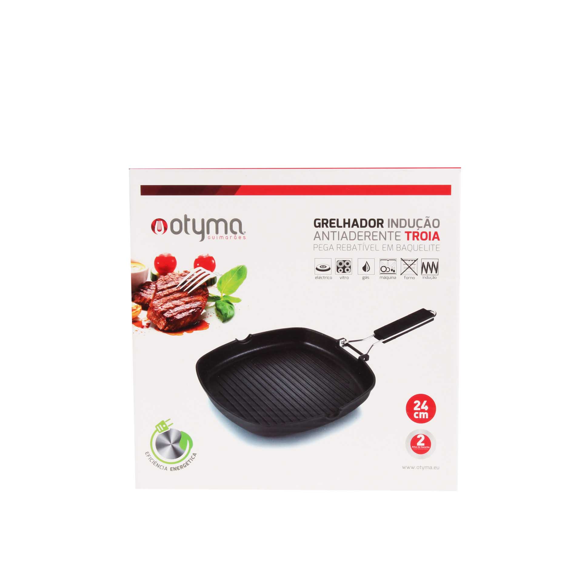 Grelhador Antiaderente com Pega Rebatível Troia 24cm