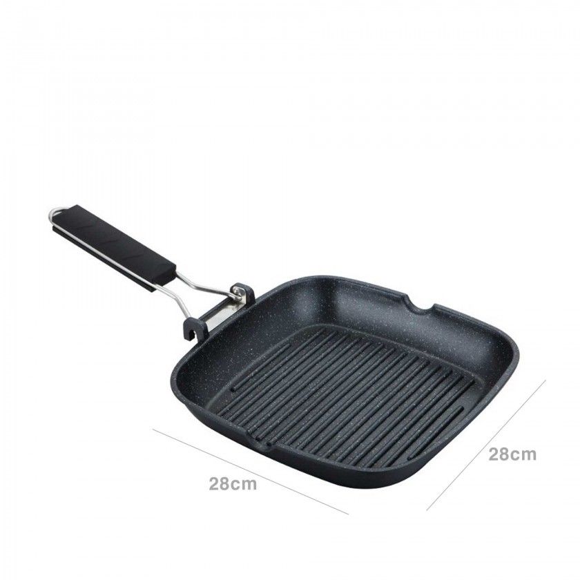 Grelhador Antiaderente com Pega Rebatível Troia 28cm Grelhador Antiaderente com Pega Rebatível Troia 28cm