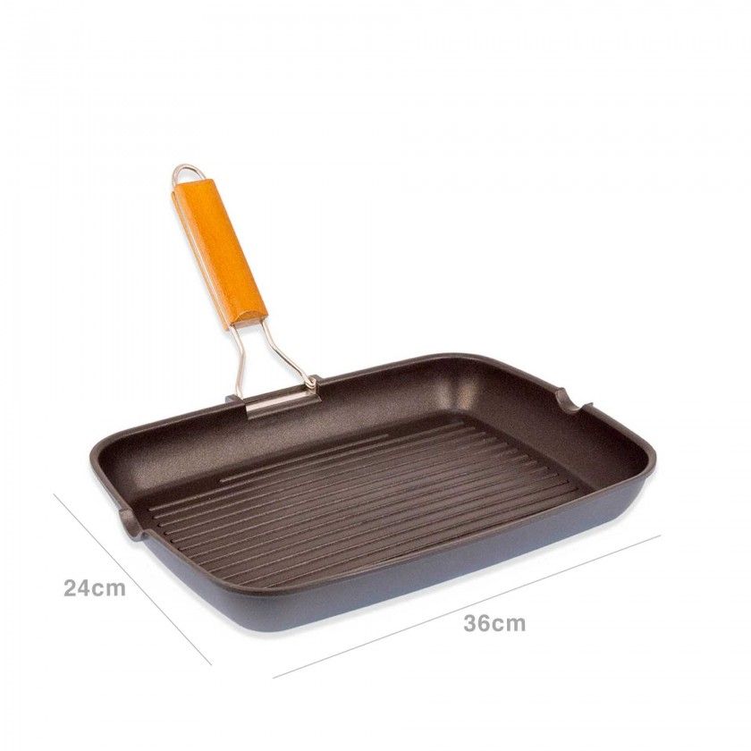 Grelhador Antiaderente Sagres Cabo Madeira 36X24cm Grelhador Antiaderente Sagres Cabo Madeira 36X24cm