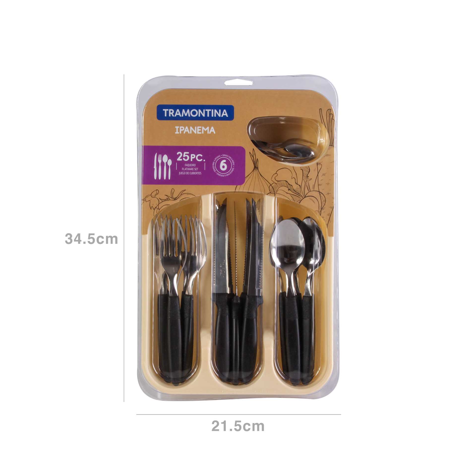 Faqueiro Inox Ipanema com Cabo 25 Peças 35X23.5X3.2cm