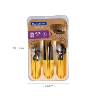 Faqueiro Inox Ipanema com Cabo Amarelo 25 Pe�as 35X23.5X3.2cm