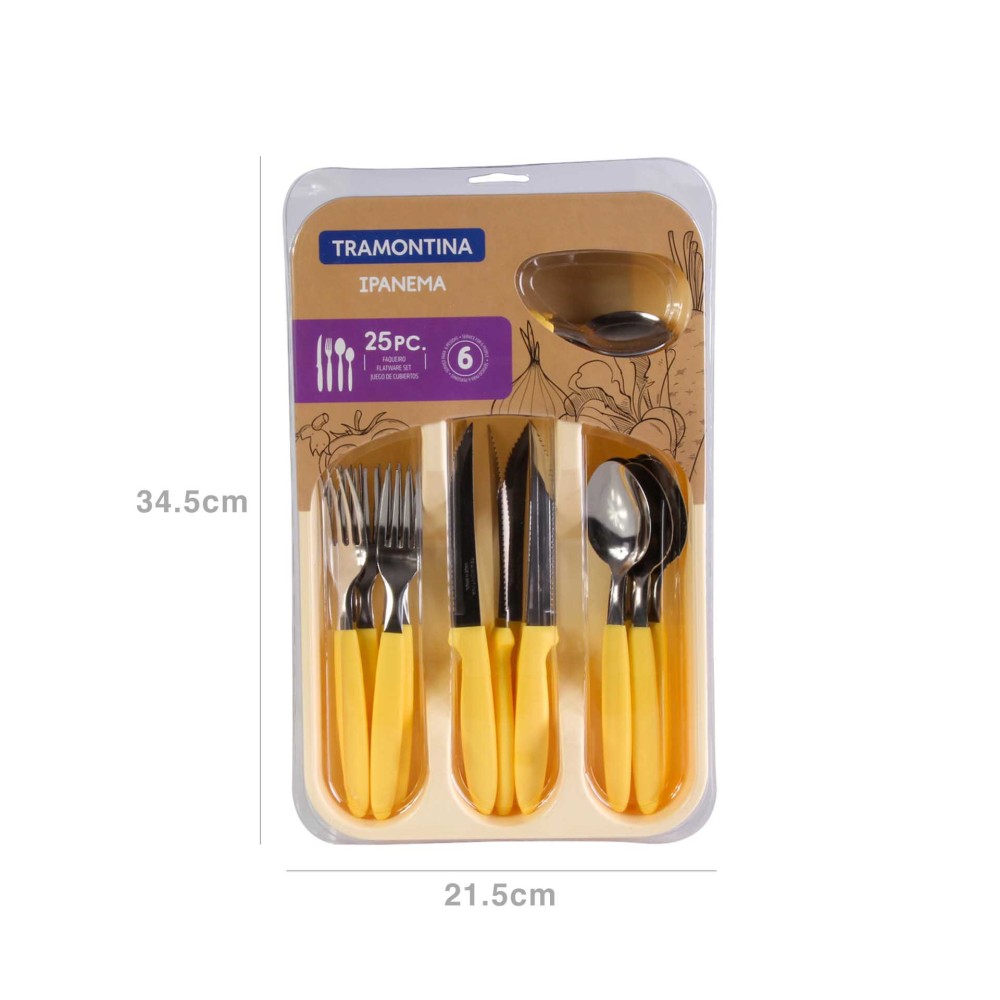 Faqueiro Inox Ipanema com Cabo Amarelo 25 Pe�as 35X23.5X3.2cm
