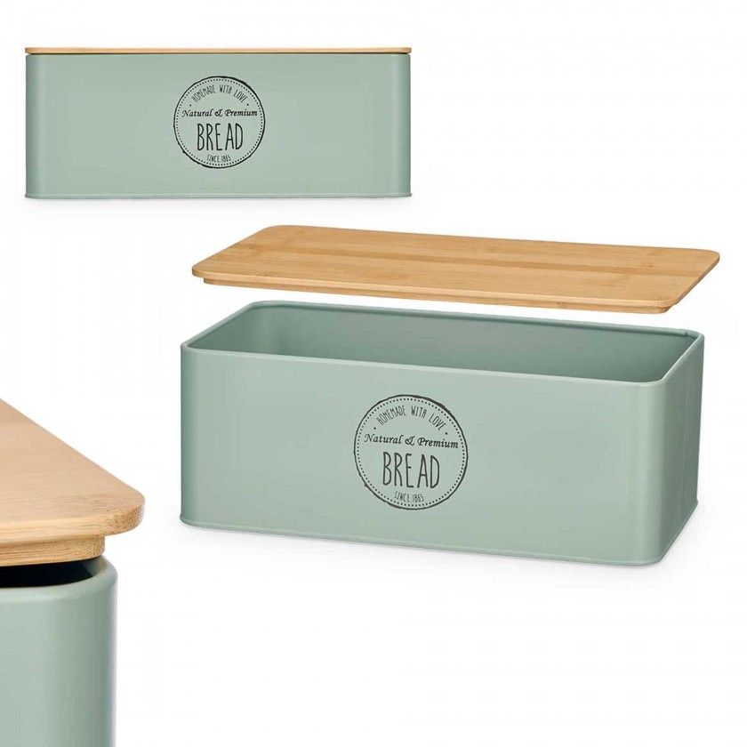 Caixa Pão Metal Tampa Bambu 33X18X12cm Caixa Pão Metal Tampa Bambu 33X18X12cm